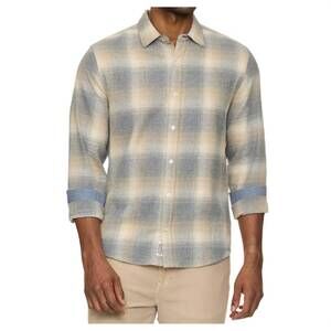 NEW FLAGS & ANTHEM alvin long sleeve flannel shirt in grey oatmeal cream